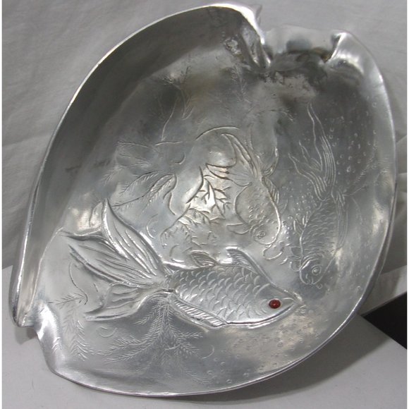 Vintage Arthur Court Silver 1977 Carnelian Eye Koi Fish Footed Shell Bowl Basket - Picture 7 of 10